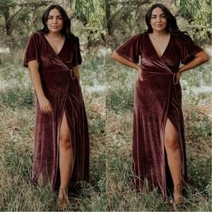 NEW Baltic Born Velvet Wrap Maxi Dress Flutter Sleeve WOMEN MEDIUM DUSTY PLUM